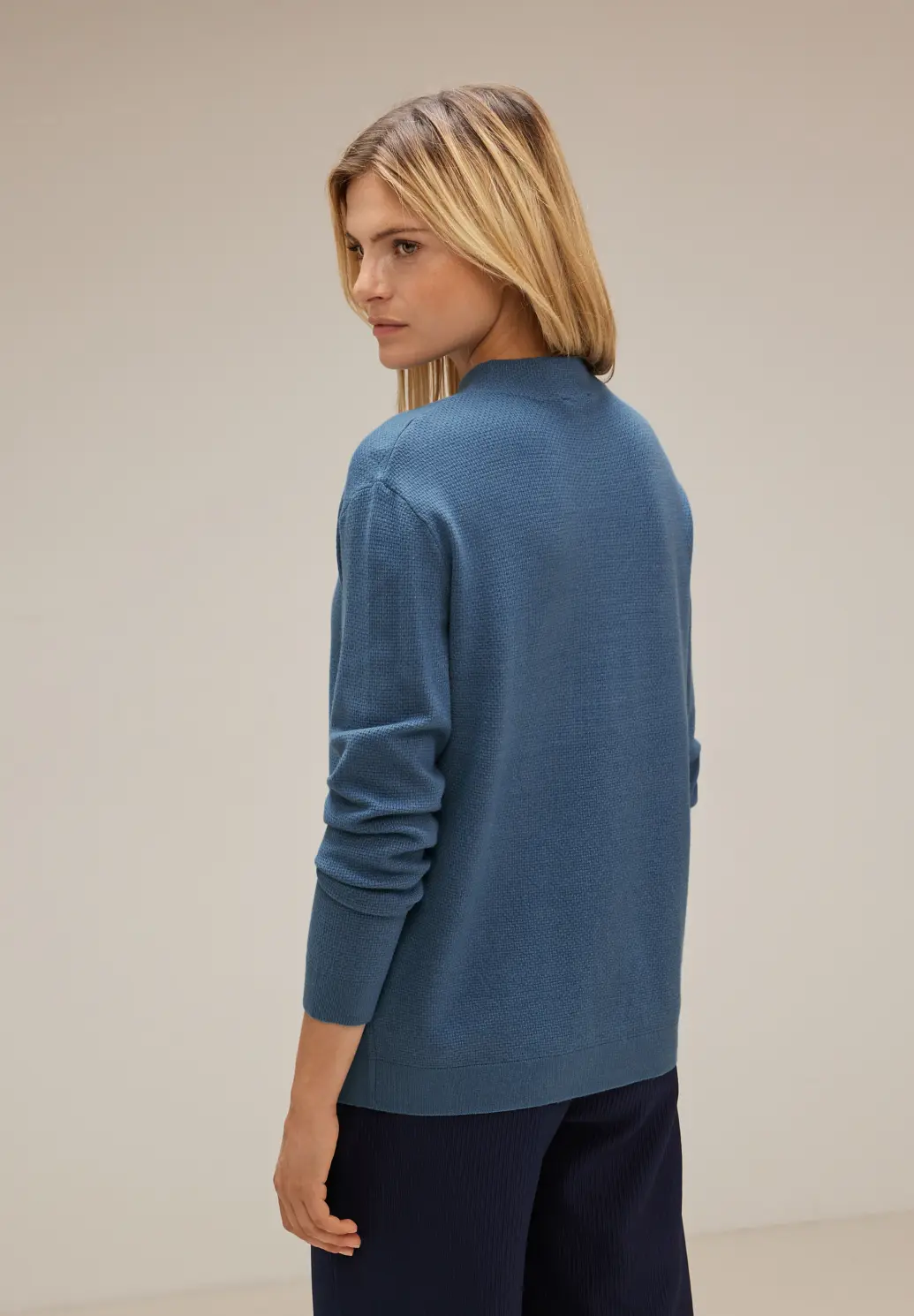 Street One Knit Jumper with Satin - Blues Structure - Melange Cotton Blue 