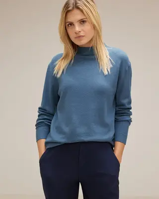 Street One Knit - Jumper Cotton Satin Blue - | Structure with Blues Melange