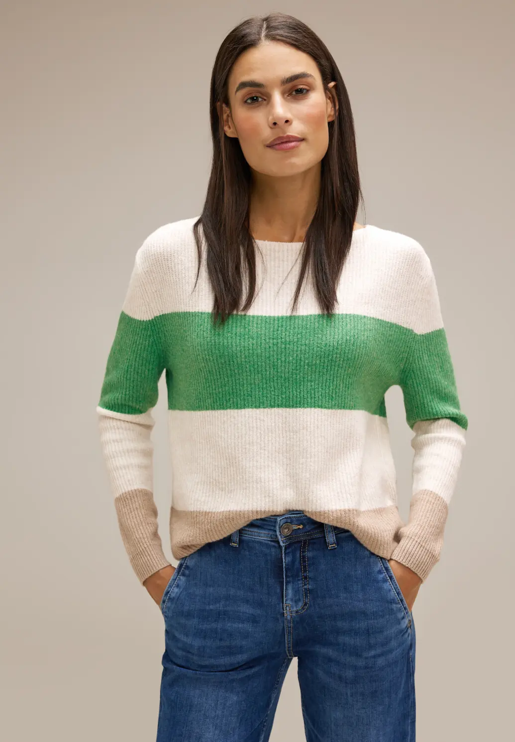 Street One Blockstreifen Pullover - Gentle Melange Fresh - Cotton Blues Green 