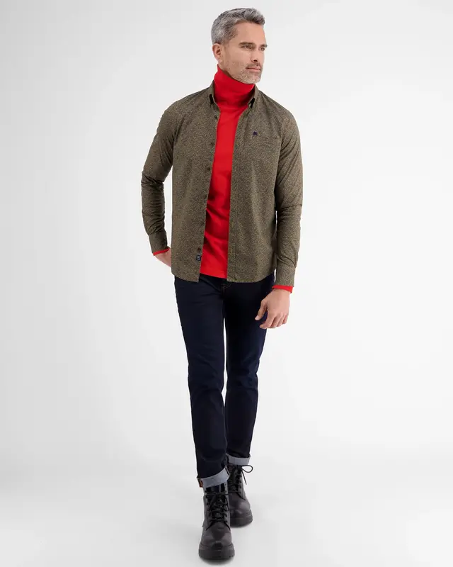 Lerros Popeline Print Overhemd met Stretch - Dried Tobacco