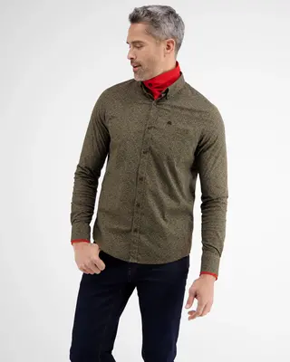 Lerros Popeline Print Overhemd met Stretch - Dried Tobacco