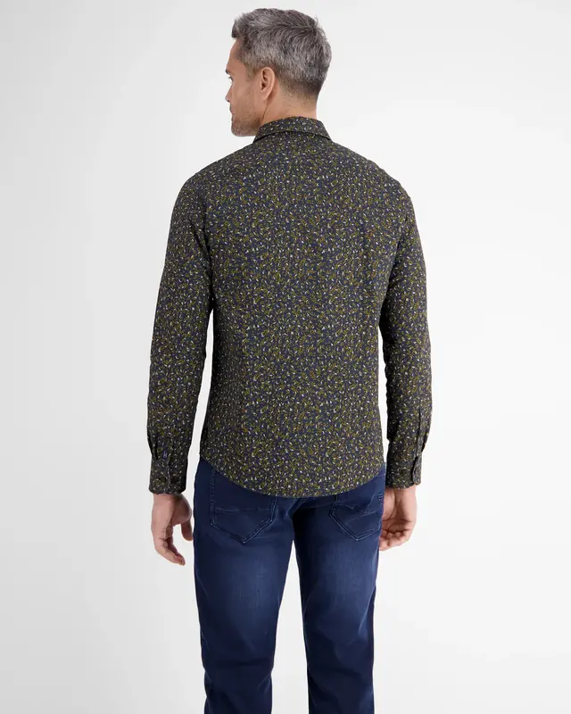 Lerros Popeline Print Overhemd met Stretch - Classic Navy