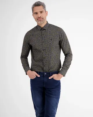 Lerros Popeline Print Overhemd met Stretch - Classic Navy