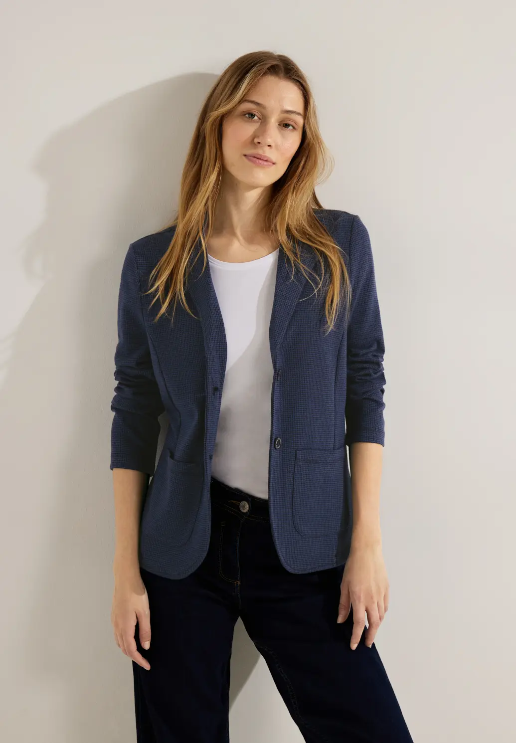 CECIL Basic Blazer mit Houndstooth - Night Sky Blue | - Cotton Blues