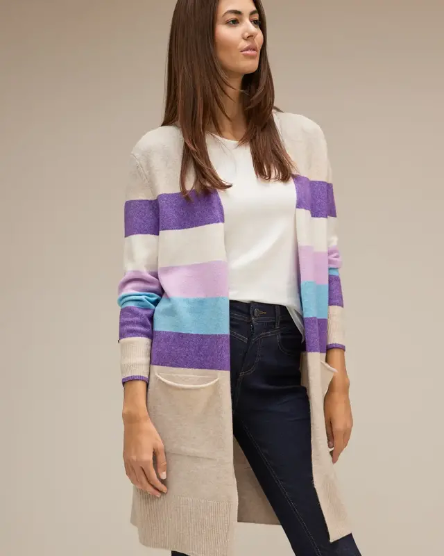Street One Longcardigan mit Streifen - Spring Sand Melange