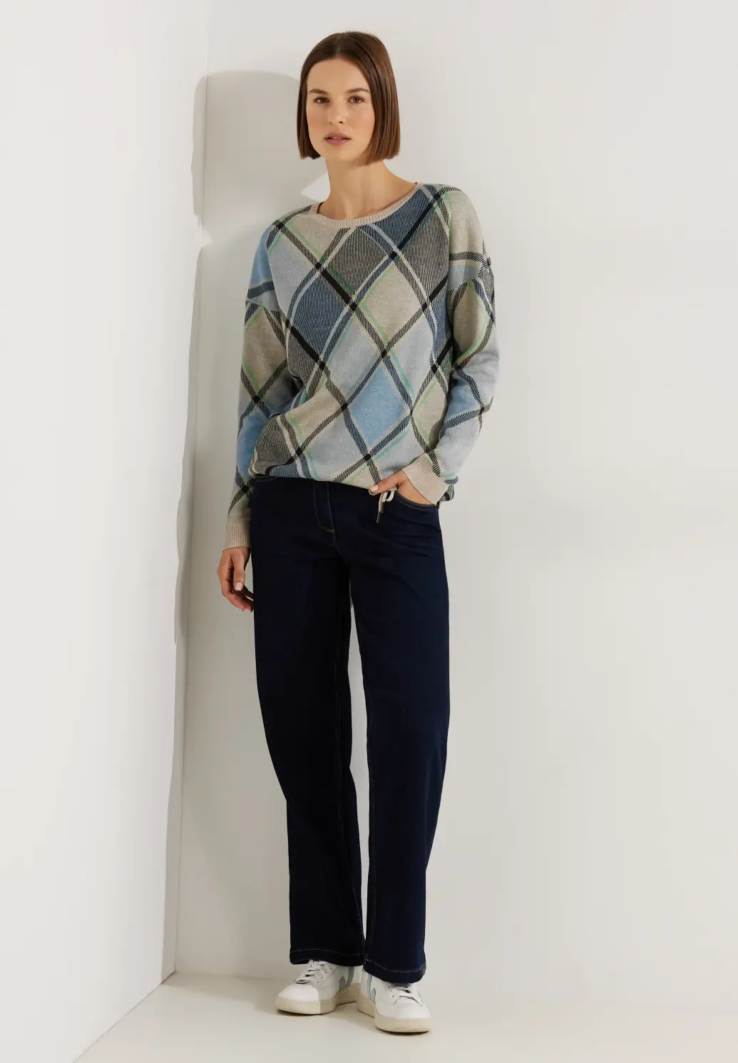 CECIL Jacquard Knit Jumper Night | Sky Cotton Blues - Blue 