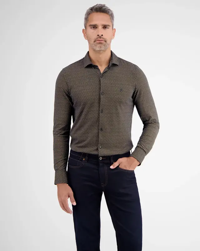 Lerros Jersey Langarm AOP Print Hemd - Classic Navy