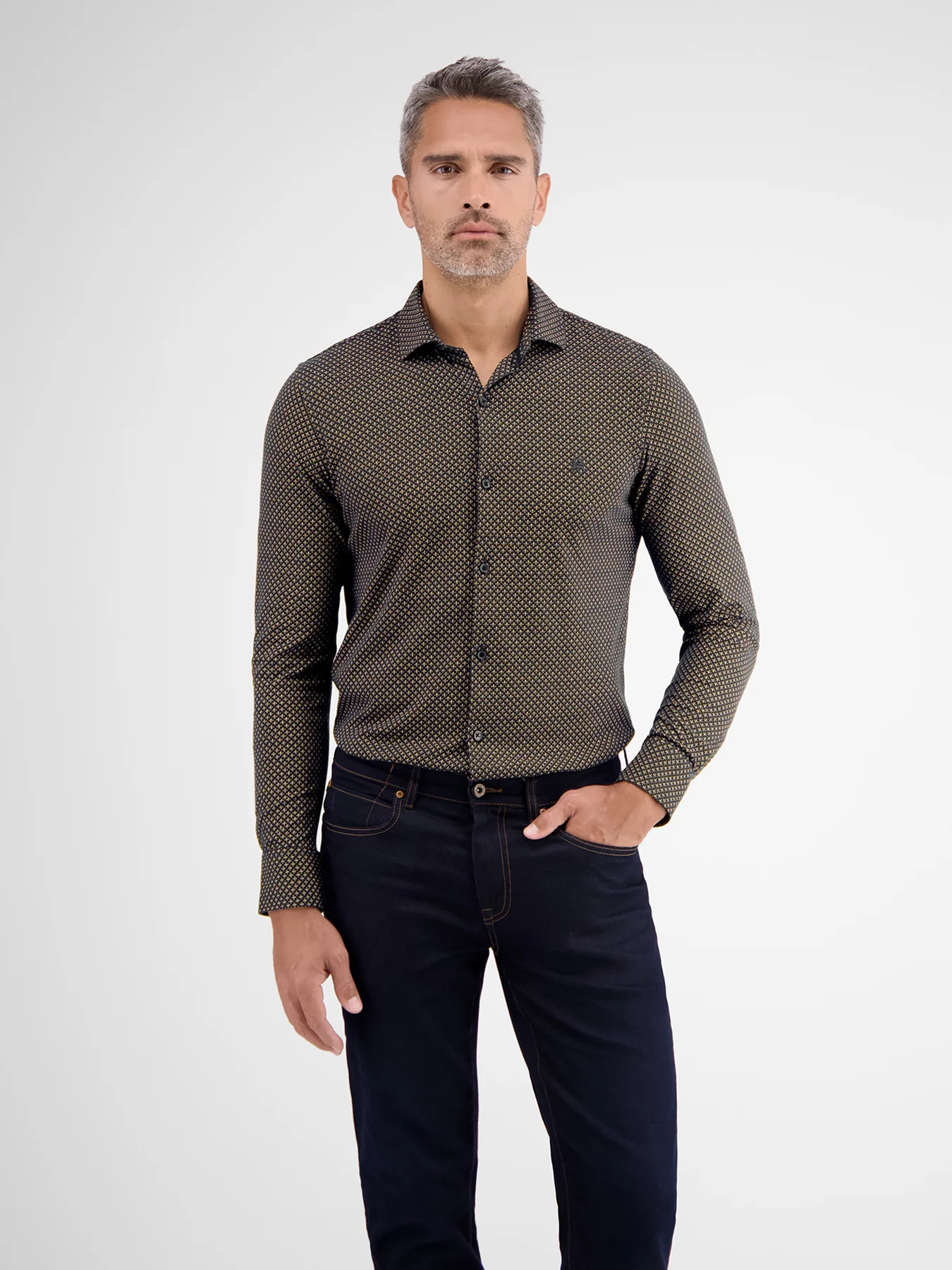 Lerros Jersey Longsleeve AOP Print Shirt - Classic Navy