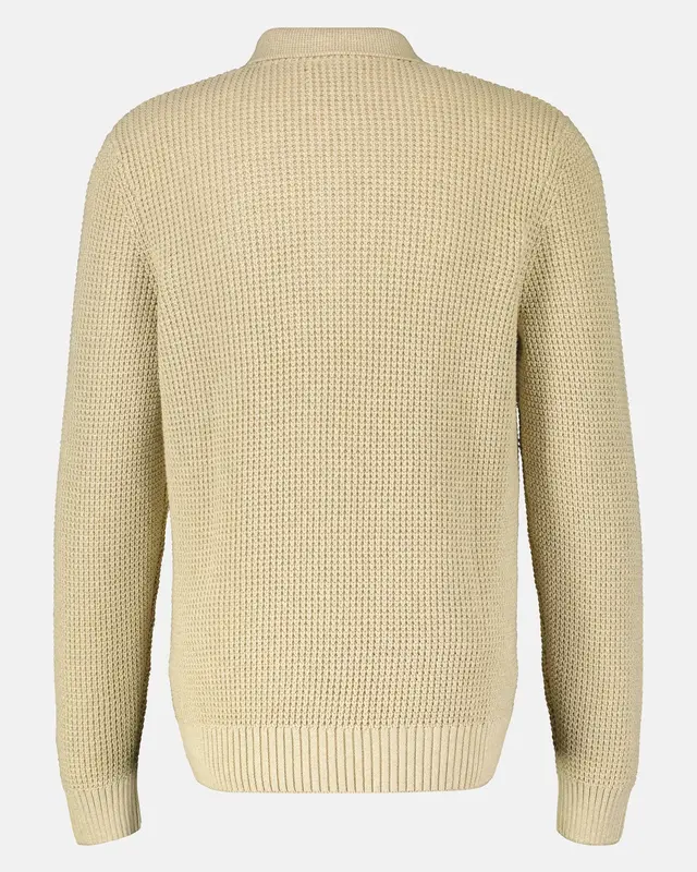 Lerros Gestricktes Polo mit langen Ärmeln - Light Beige Melange