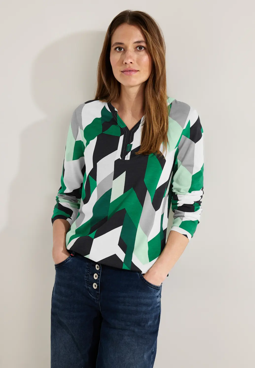 CECIL Langarmshirt mit Grafikprint Blues - Green Cotton Easy | 