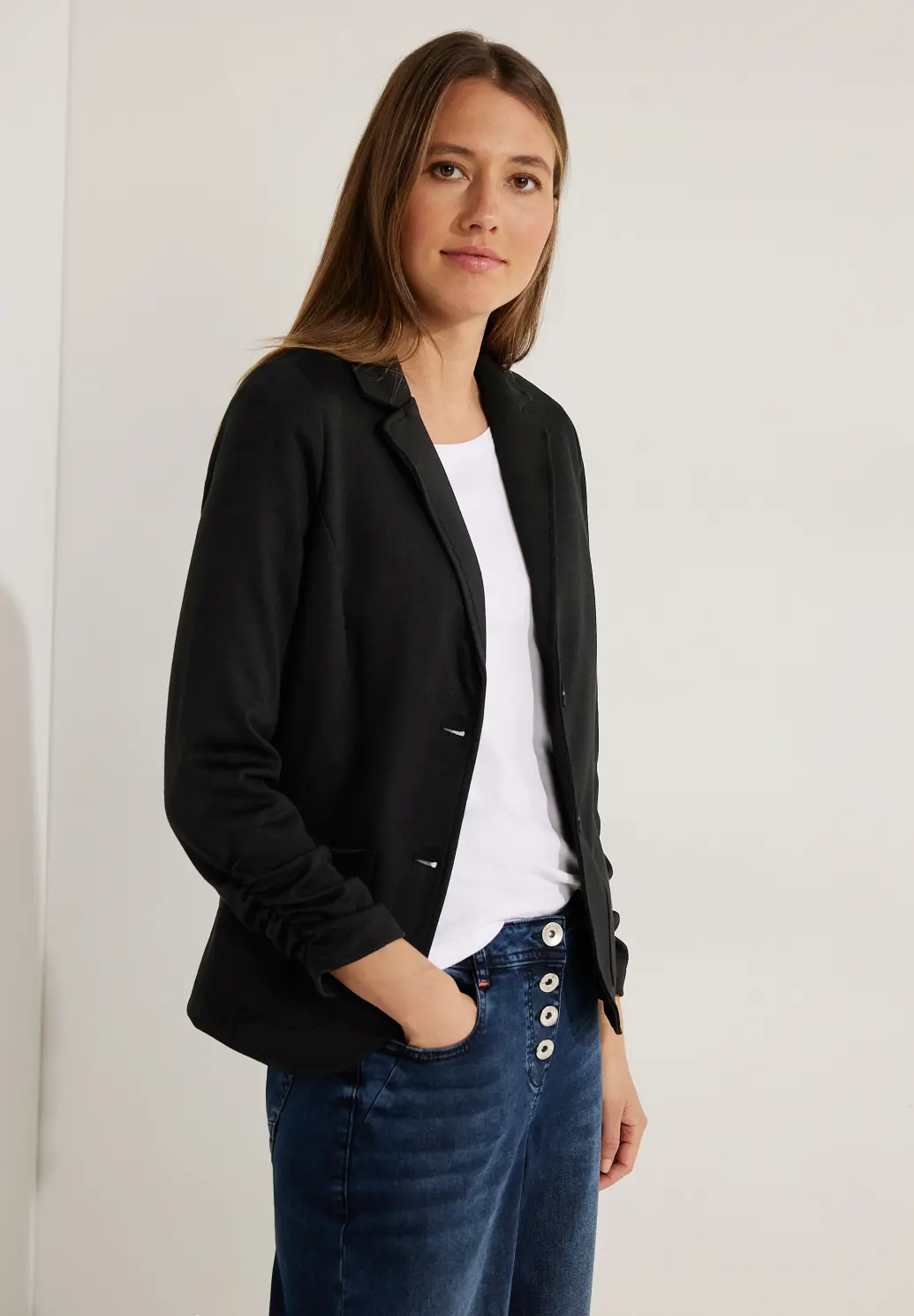 - CECIL mit Cotton Sweatblazer Blues Raffung Black | -