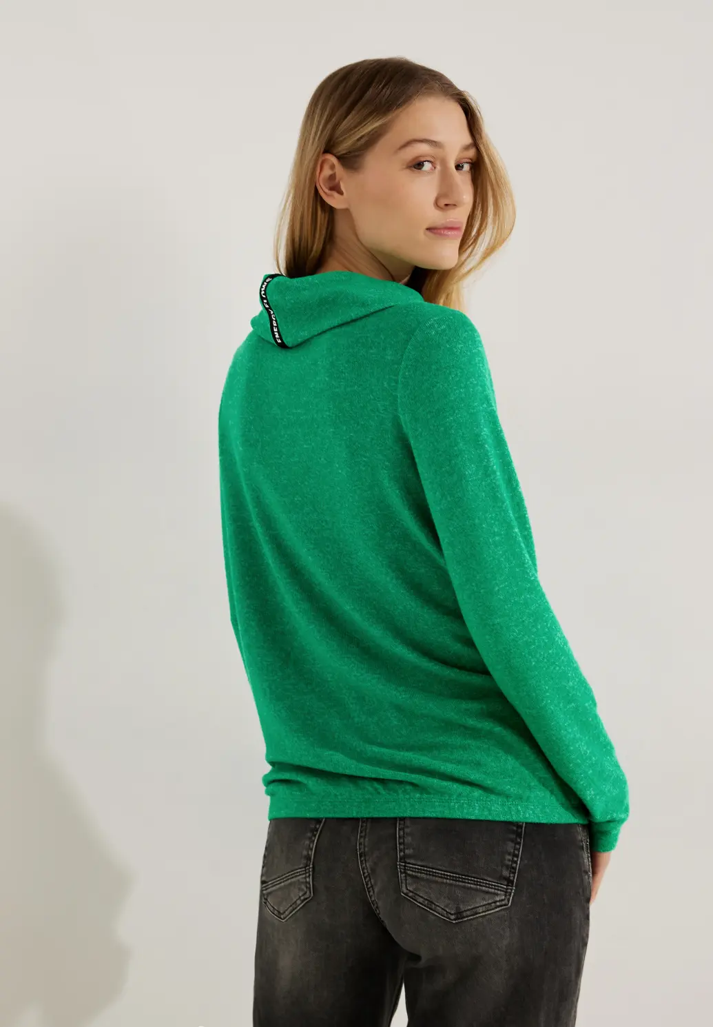 CECIL Shirt mit Volumenkragen Cosy - | Cotton Blues Easy Green Melange 