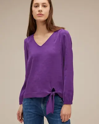 Street Cotton mit Knotendetail - | - Pure Deep Bluse Lilac Blues One