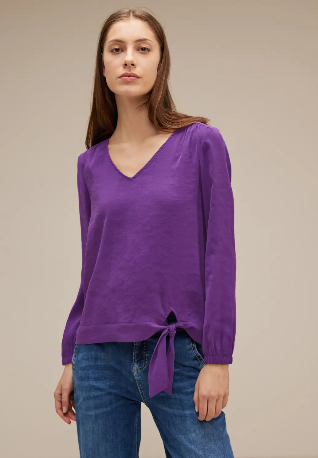 Street One Bluse mit Knotendetail Cotton - - Pure Blues | Lilac Deep