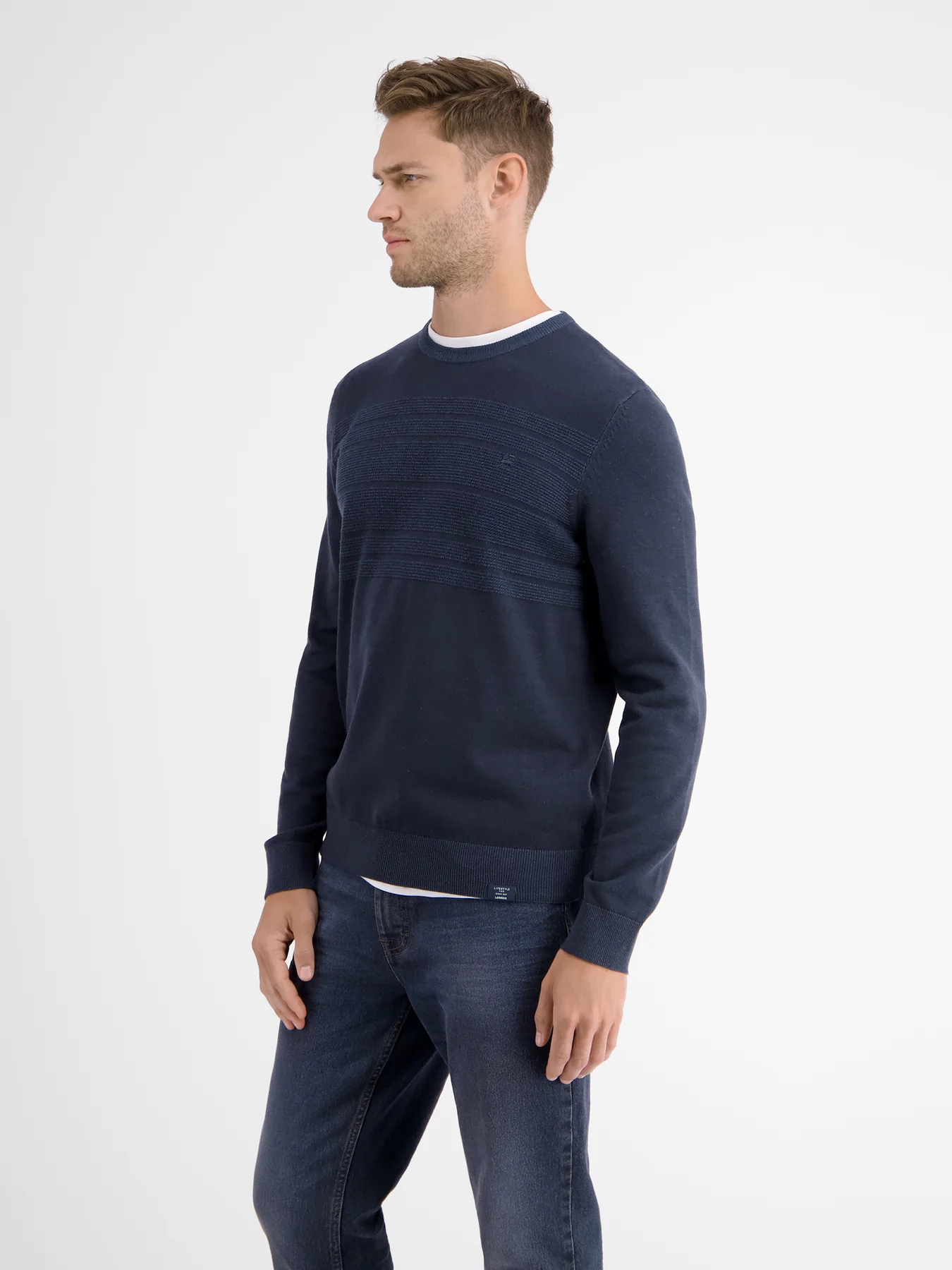 LERROS Sweater with Stripes - Classic Navy / Blue | - Cotton Blues