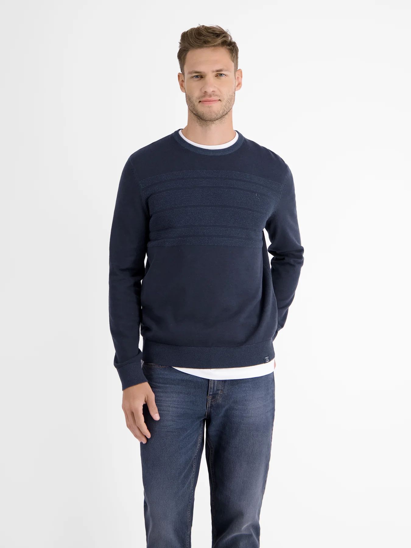 LERROS Sweater with Stripes - / Cotton - | Classic Navy Blue Blues