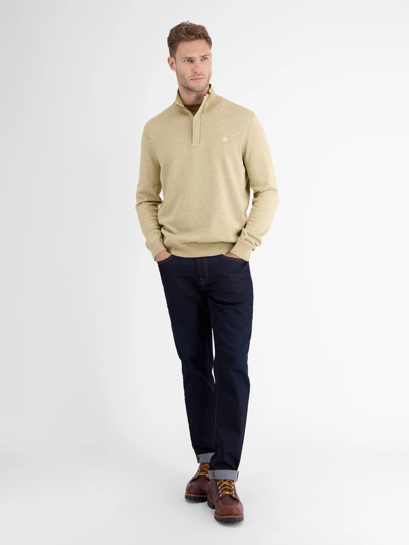 Lerros Knit Jumper in Troyer Design - Tender Beige Melange