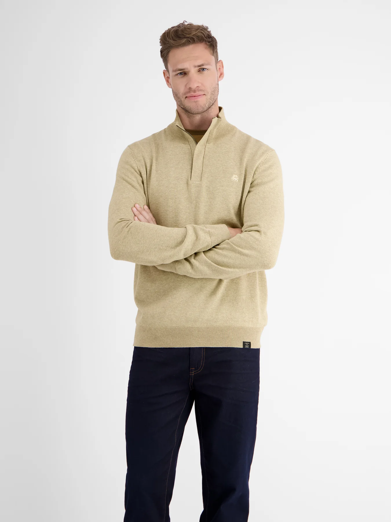 Lerros Knit Jumper in Troyer Design - Tender Beige Melange