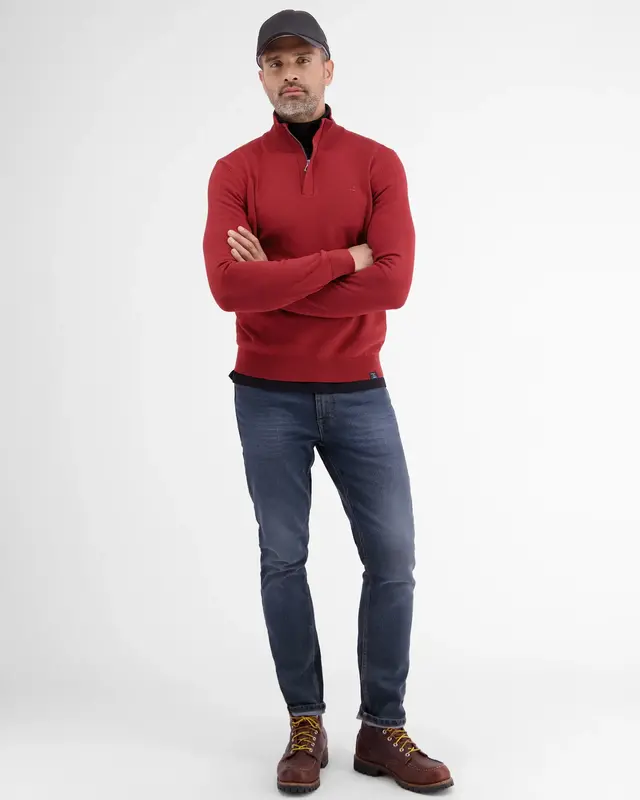 Lerros Strickpullover im Troyer Design - Ruby Red