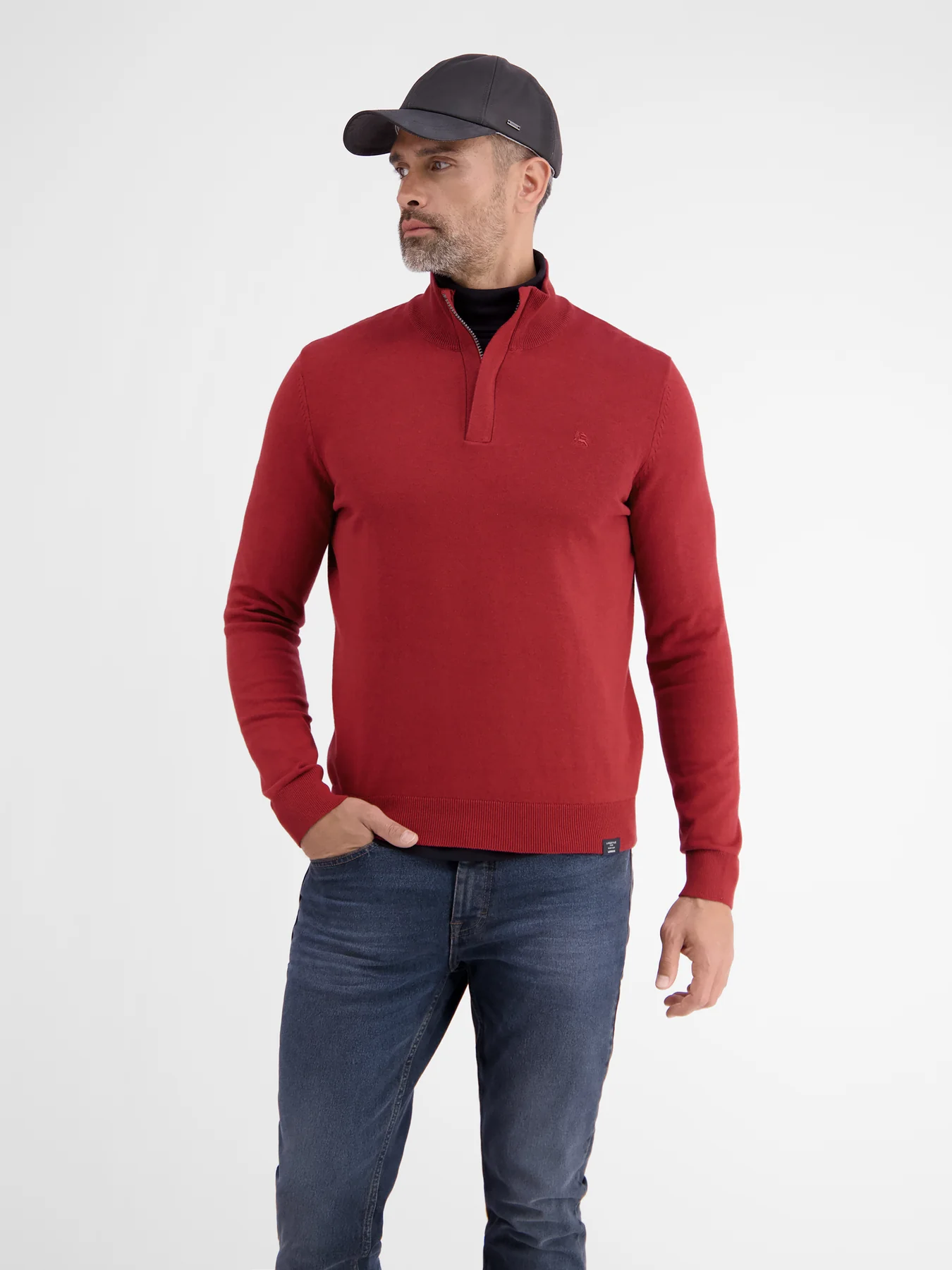 LERROS Strickpullover im Troyer Design - Ruby Red / Rot | - Cotton Blues
