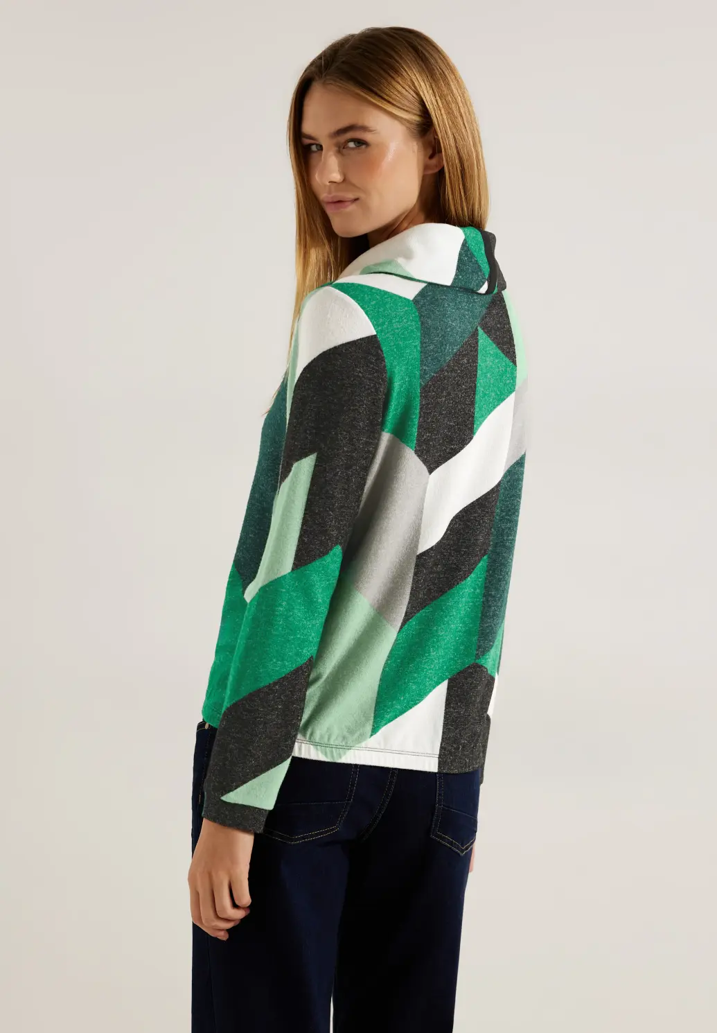 CECIL Cosy Shirt mit Print - Cosy Easy Green Melange | - Cotton Blues