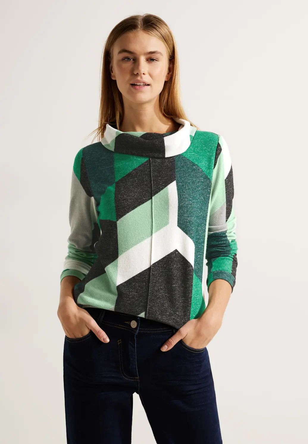 CECIL Cosy Shirt Cosy mit Green - Blues | Cotton - Melange Easy Print