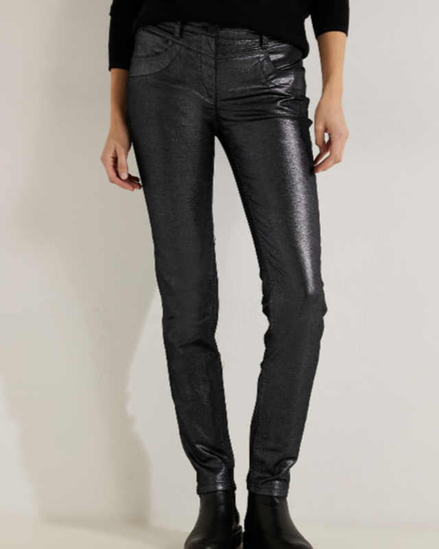 CECIL Casual Fit Broek met Coating Scarlett Silver Metallic Cotton Blues