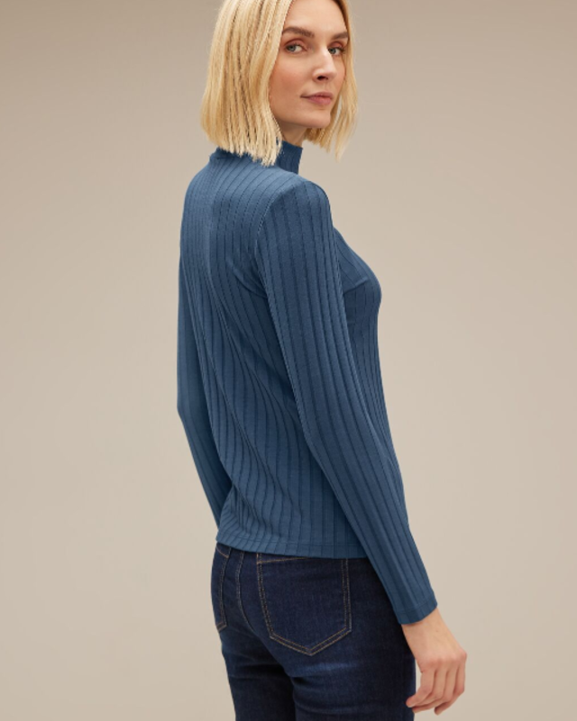 Street One Geripptes Langarmshirt - Atlantic Blue