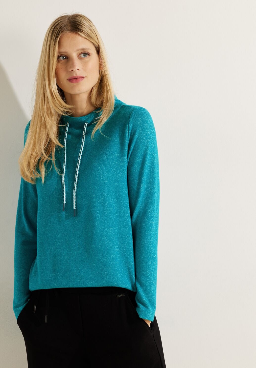 CECIL Cosy Tunnelzug Shirt - Frosted Aqua Blue Melange | - Cotton Blues