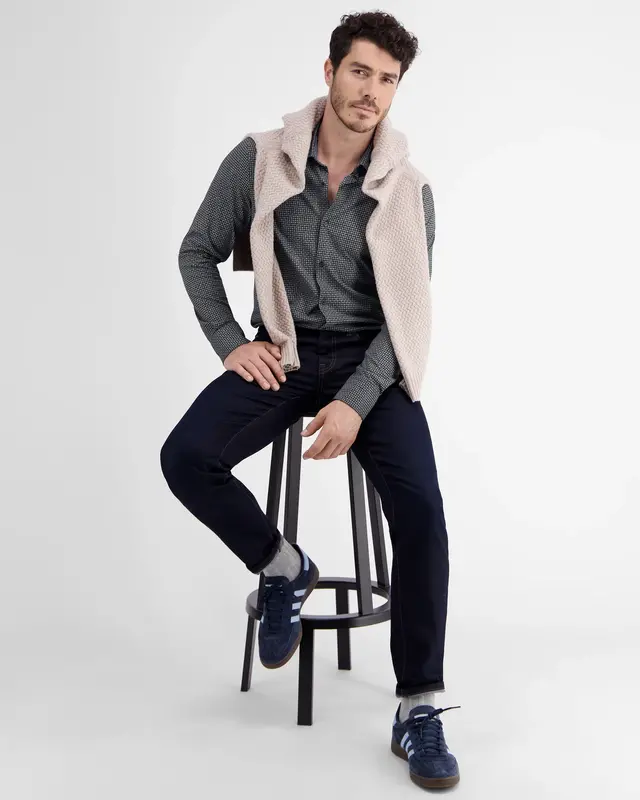 Lerros Jersey Longsleeve AOP Mini Print Shirt - Classic Navy