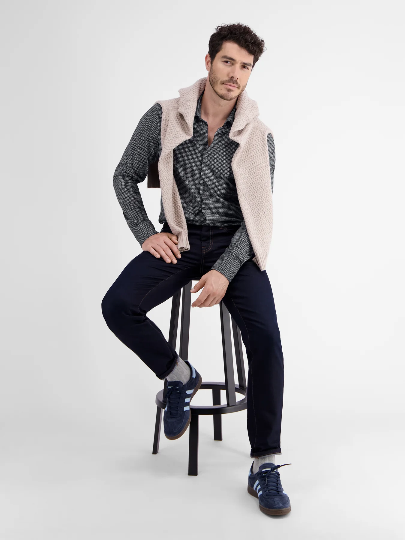 Lerros Jersey Langarm AOP Mini Print Hemd - Classic Navy