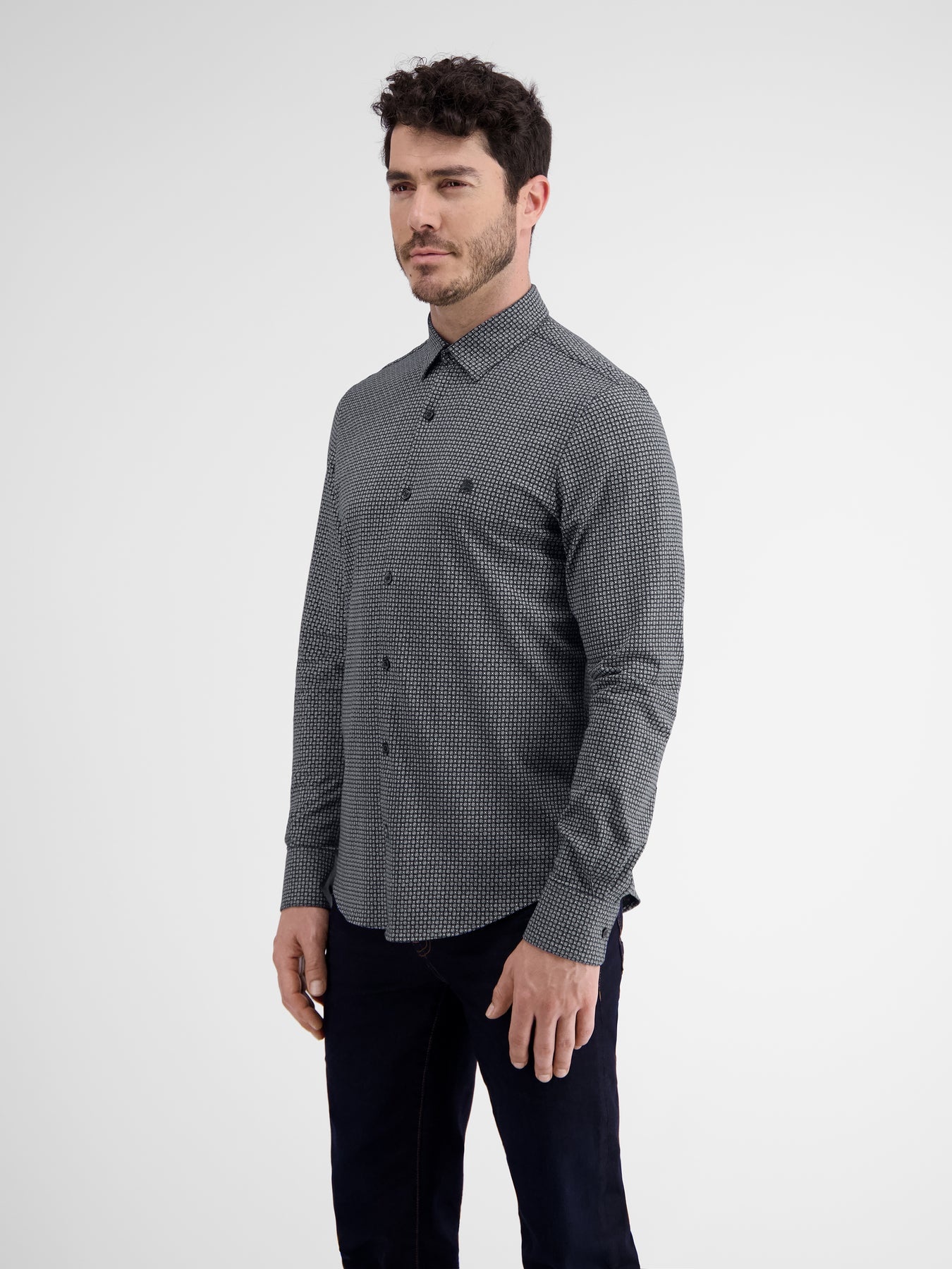 Lerros Jersey Langarm AOP Mini Print Hemd - Classic Navy