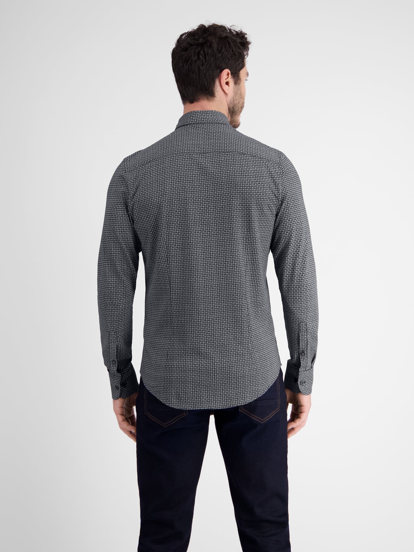 Lerros Jersey Langarm AOP Mini Print Hemd - Classic Navy