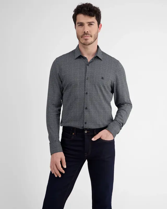 Lerros Jersey Longsleeve AOP Mini Print Shirt - Classic Navy