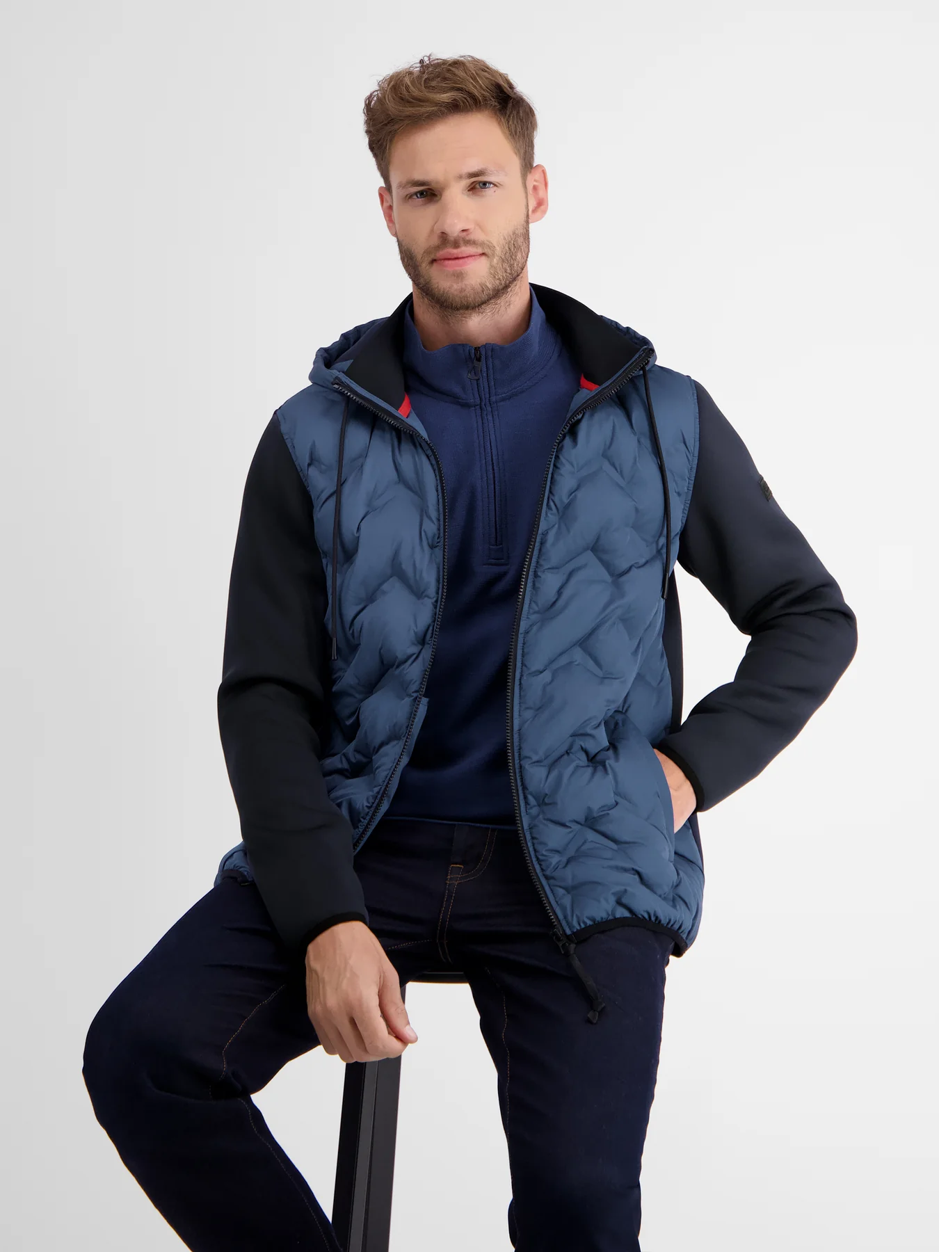 Lerros Sweatjack met Nylon Voorkant - Classic Navy