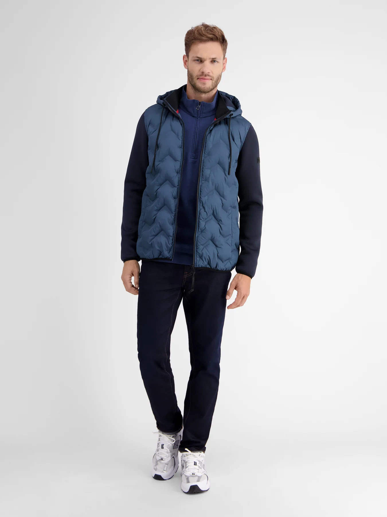 Lerros Sweatjack met Nylon Voorkant - Classic Navy