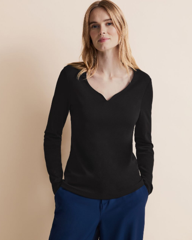 Street One Shirt mit Herzausschnitt - Black / Schwarz | - Cotton Blues