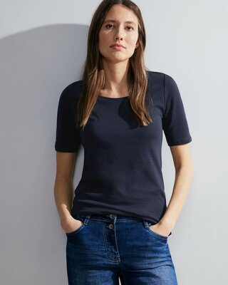 CECIL Organic T-Shirt Lena - - Blue Cotton | Blues Universal