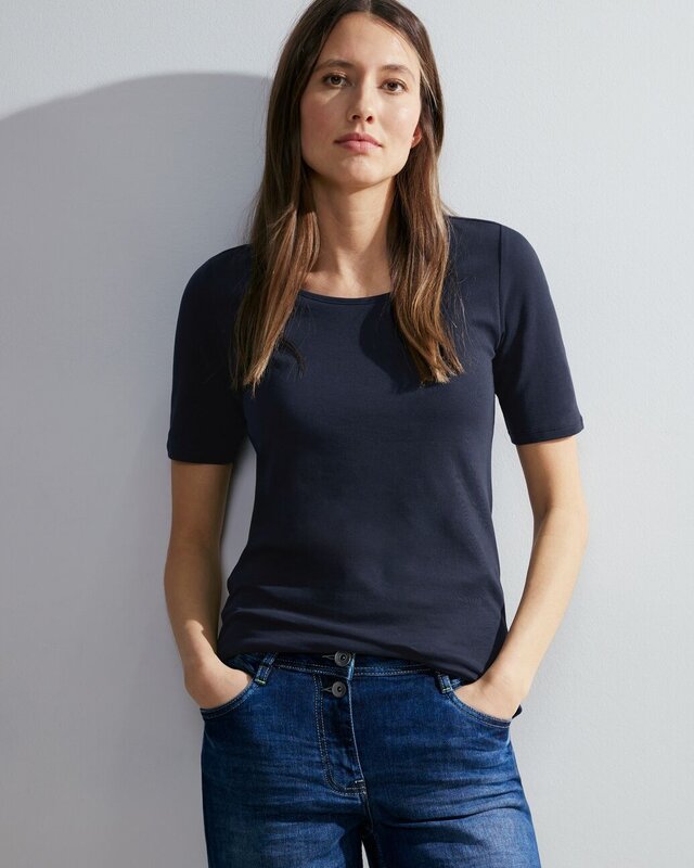 Cecil T-Shirt in Effen Kleur Lena - Universal Blue