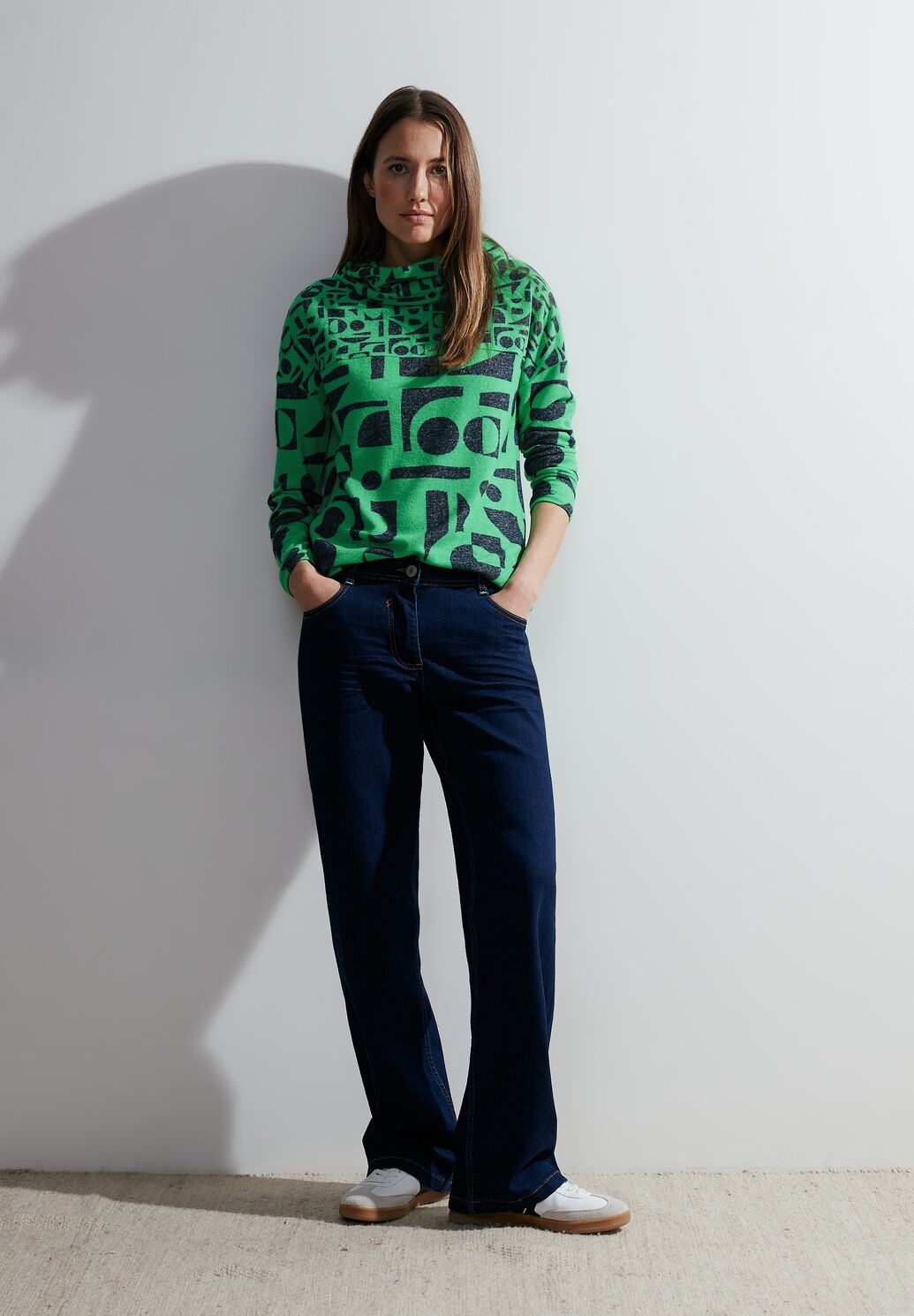 CECIL Shirt - Cotton - mit Green Volumenkragen Melange | Blues Celery