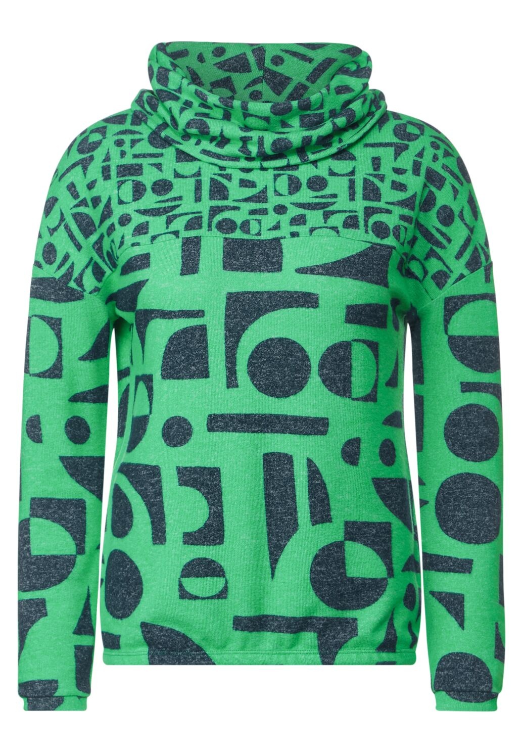 CECIL Shirt mit Green Cotton - Volumenkragen Melange - Celery | Blues