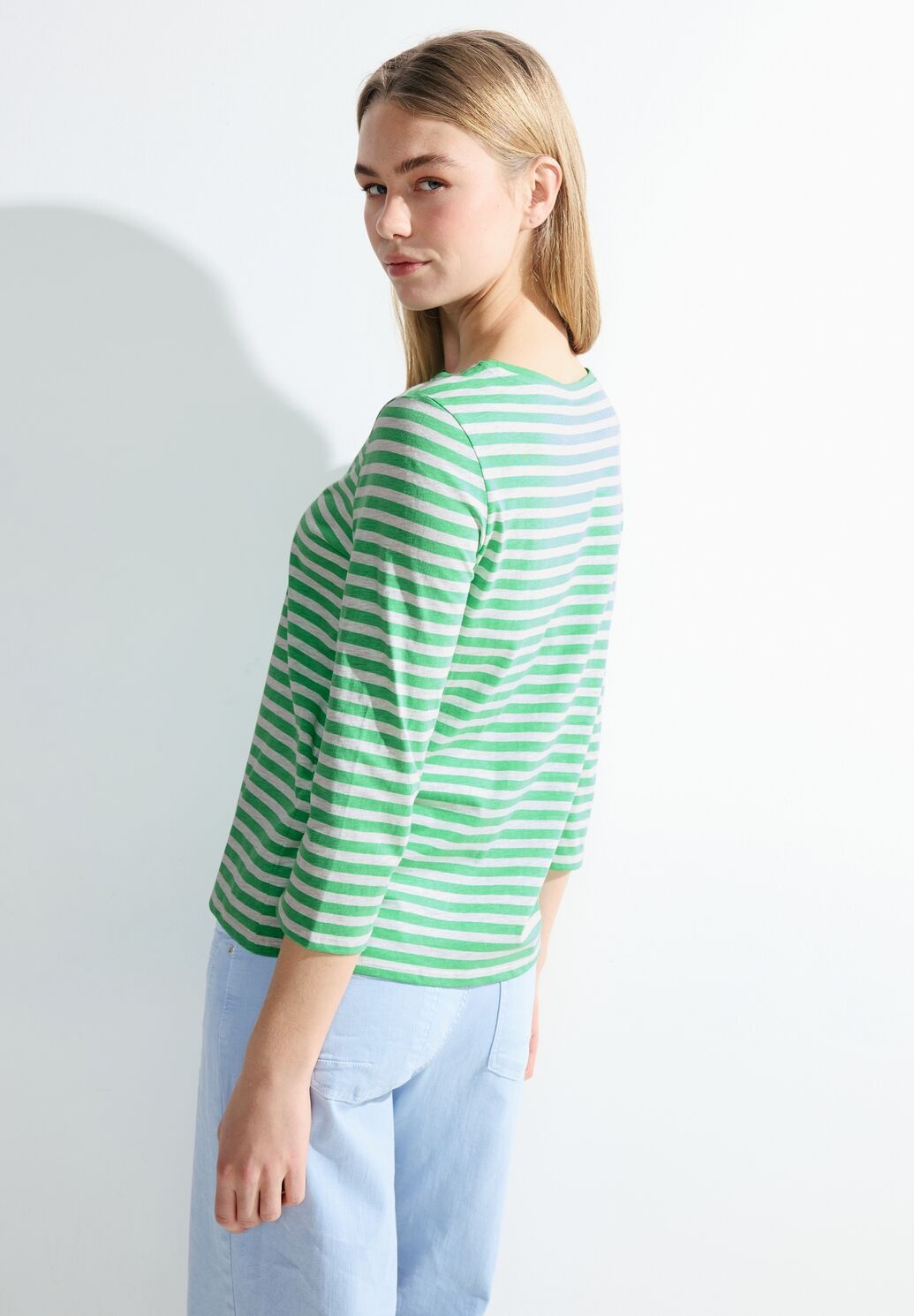 CECIL Shirt mit - Blues | Cotton Green Celery Streifen 