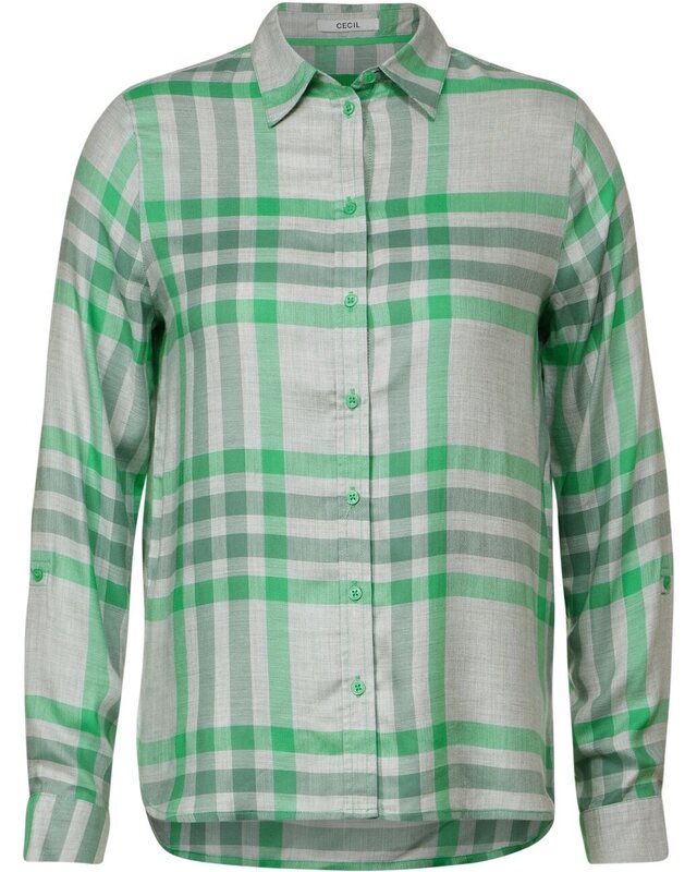 Cecil Viscose Ruitblouse - Real Grey Melange