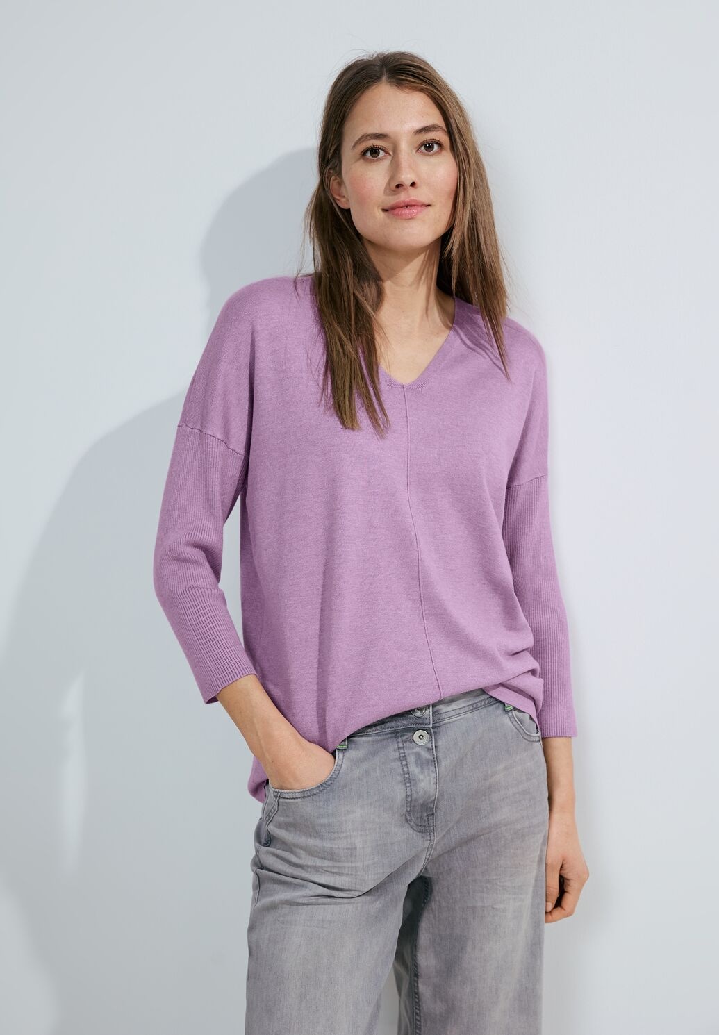 Cecil 3/4 Feinstrick Pullover - Sporty Lilac Melange
