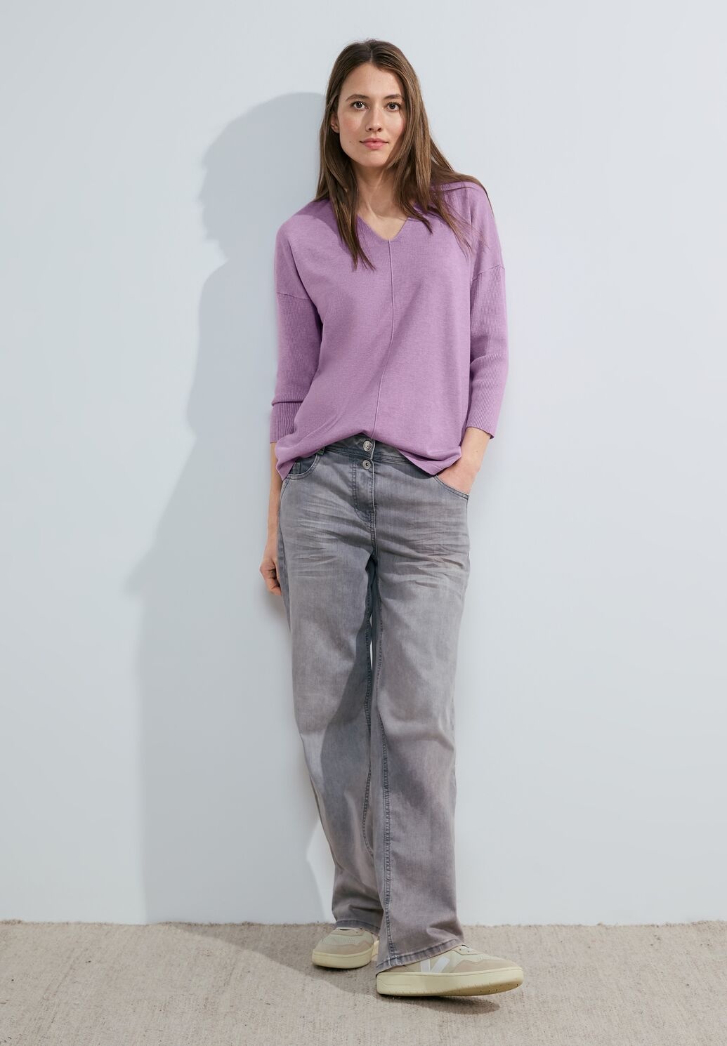 Cecil 3/4 Feinstrick Pullover - Sporty Lilac Melange