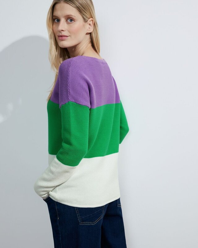Cecil Block Stripe Jumper - Celery Green