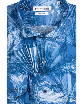 Giordano Modern Fit Shirt with Animal Print - Blue