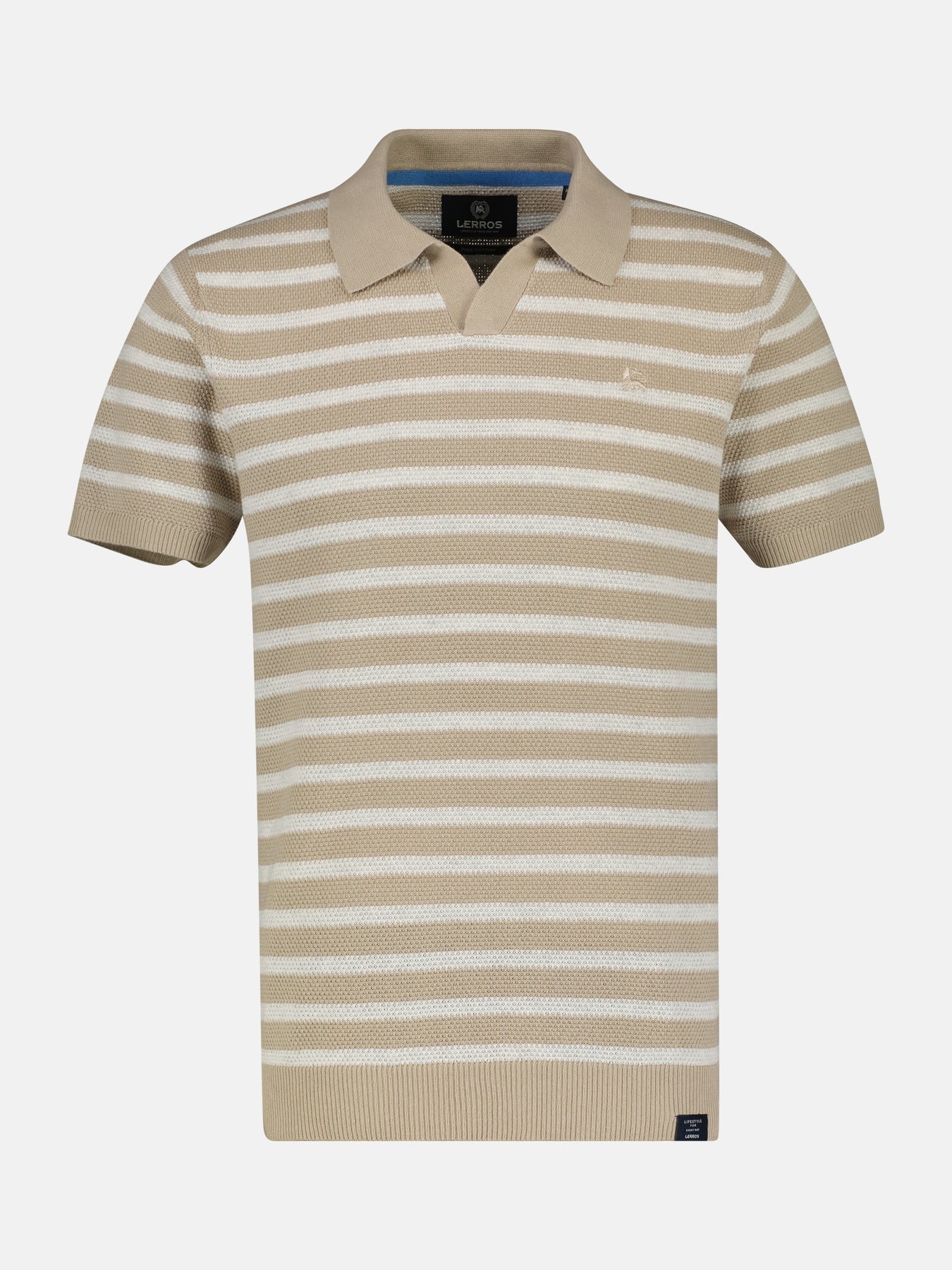 Lerros Jersey Poloshirt with Stripes - Light Dune Beige