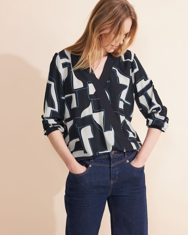 Street One Print Wikkel Blouse - Deep Blue