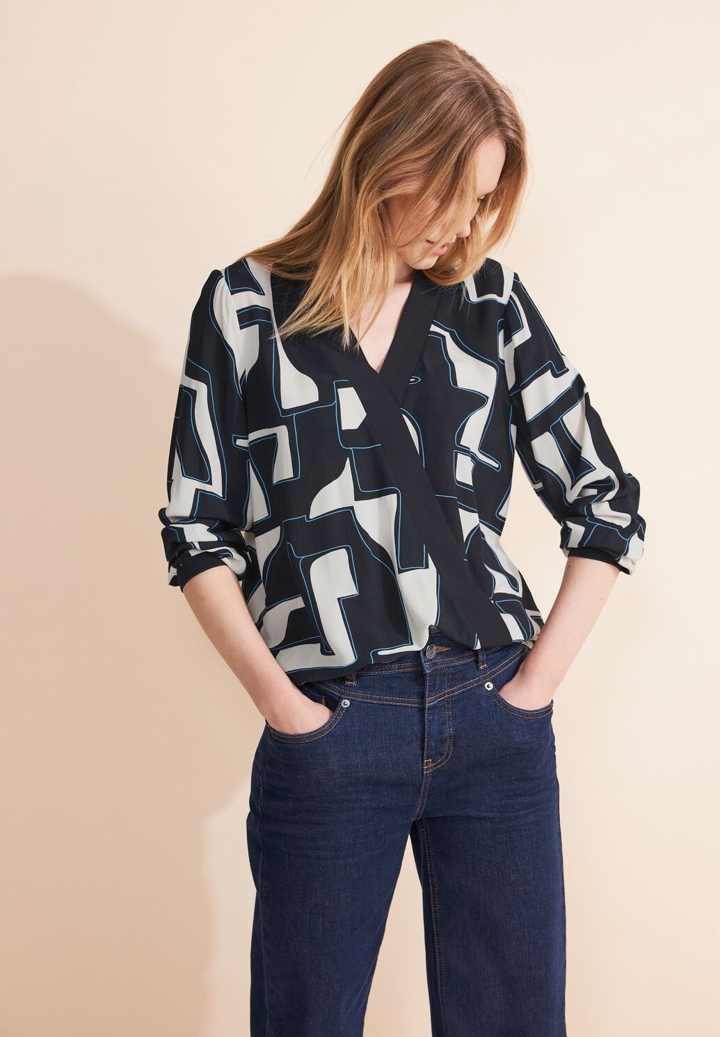 Street One Print Wickel Bluse - Deep Blue